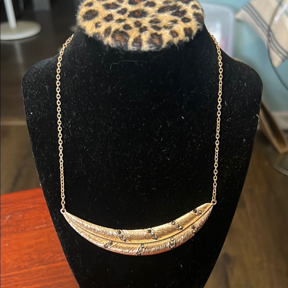 Paparazzi Gold and Black Feather Necklace